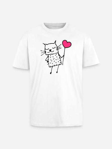 Katze mit Herz: Liebe - Oversized Heavyweight Unisex T-Shirt - Weiß