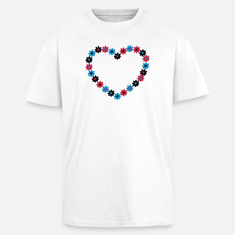 Blume Herz - Oversized Heavyweight Unisex T-Shirt - Weiß