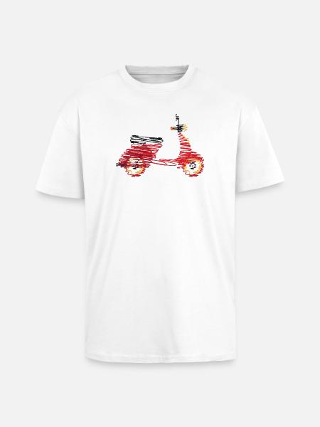 Scooter rétro – Dessin abstrait en gribouillis - T-shirt unisexe oversize épais - blanc
