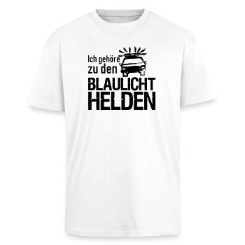 Blaulicht Polizei Feuerwehr Sanitäter Geschenk - Oversized Heavyweight Unisex T-Shirt - Weiß - Vorne - Alina (178cm) & Michal (187cm)