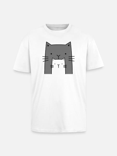 two cats - big and small cat - Unisex Oversized Heavyweight T-shirt - white