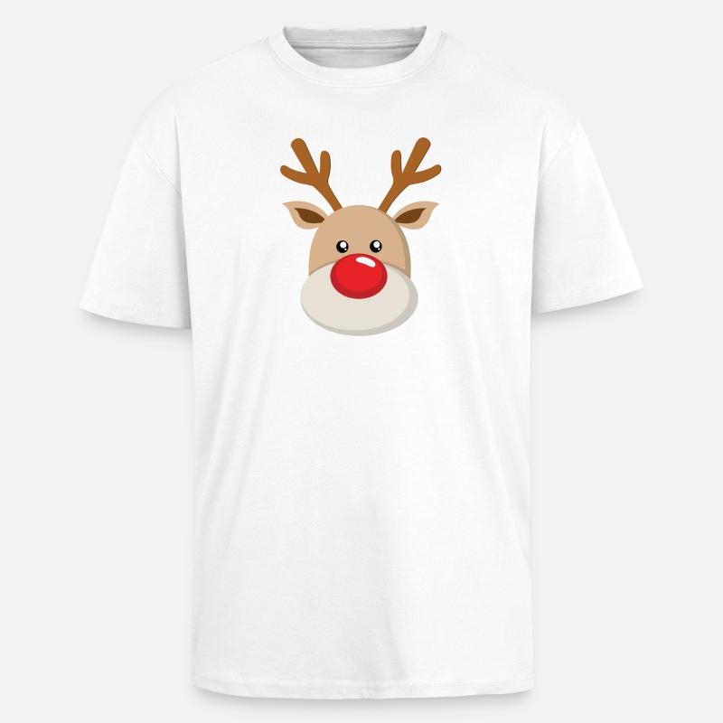 Rennais Rudolf Visage Doux Rouge Rose - T-shirt unisexe oversize épais - blanc