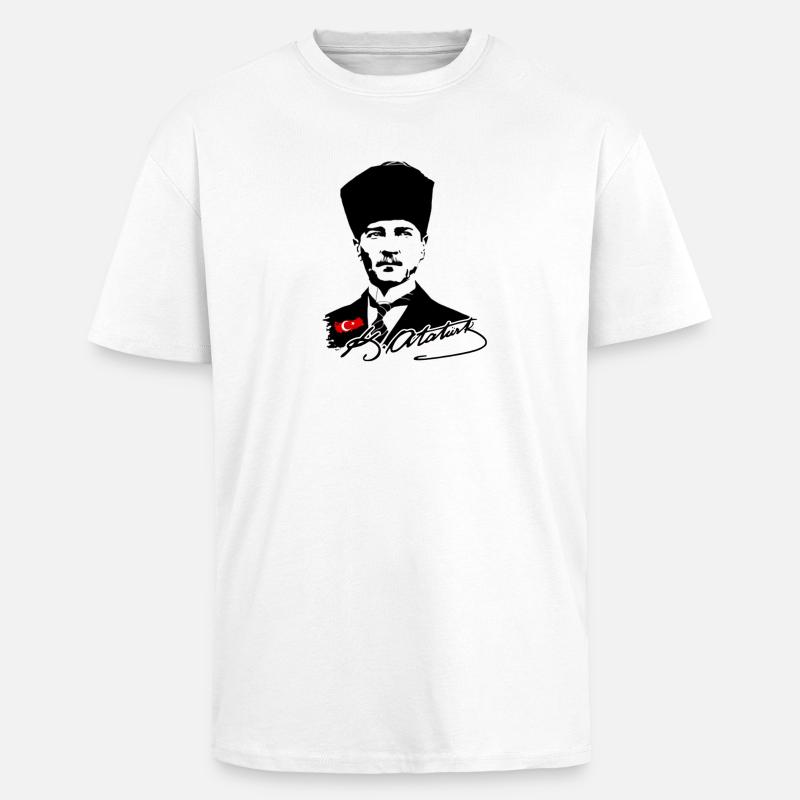 Silhouette d’Atatürk avec drapeau turc - T-shirt unisexe oversize épais - blanc
