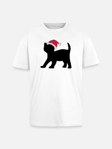 Kitten in an Xmas Hat. - Unisex Oversized Heavyweight T-shirt - white