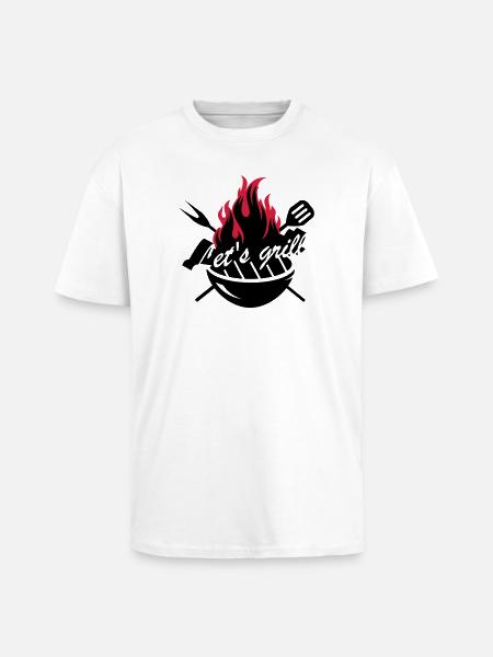 A grill with barbecue utensils - Unisex Oversized Heavyweight T-shirt - white