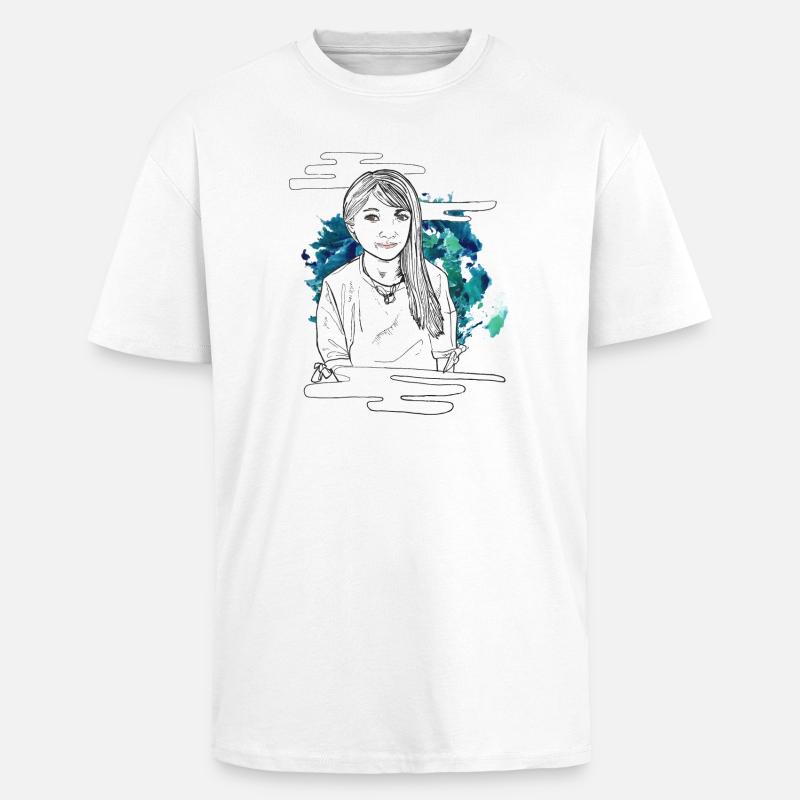 Lächelndes Mädchen mit Muster - Oversized Heavyweight Unisex T-Shirt - Weiß