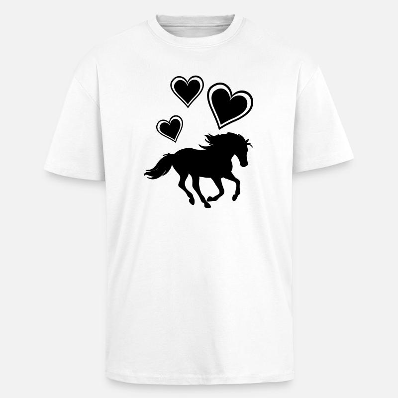 Pferd Herzen - Oversized Heavyweight Unisex T-Shirt - Weiß
