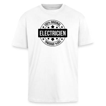 Elektriker / Elektrizität / Arbeit / Job - Oversized Heavyweight Unisex T-Shirt - Weiß - Vorne - Alina (178cm) & Michal (187cm)