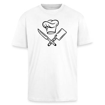 Cuisiner, chapeau de chef - T-shirt unisexe oversize épais - blanc - Devant - Alina (178cm) & Michal (187cm)