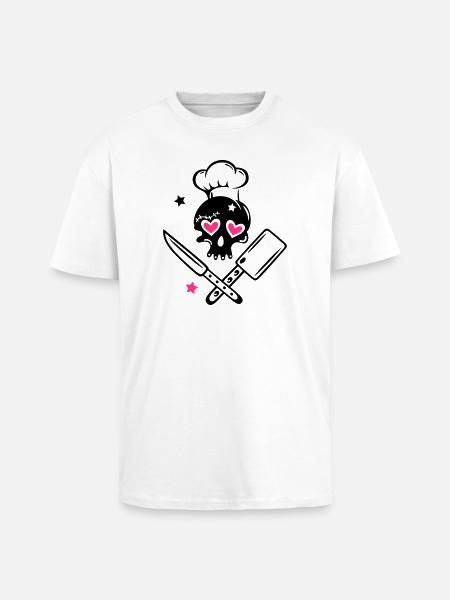 Skull girlie with cooking hat - Unisex Oversized Heavyweight T-shirt - white