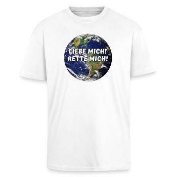 Erde Planet Umweltschutz Klimawandel Spruch - Oversized Heavyweight Unisex T-Shirt - Weiß - Vorne - Alina (178cm) & Michal (187cm)