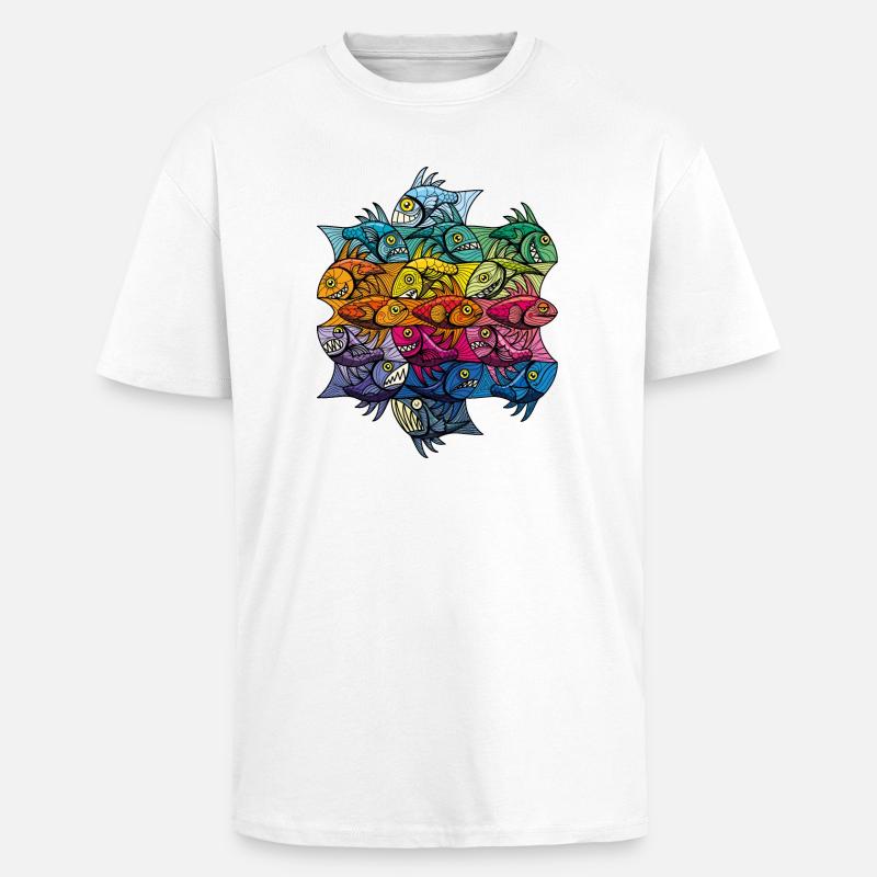 Escherfish style Pattern V - Oversized Heavyweight Unisex T-Shirt - Weiß