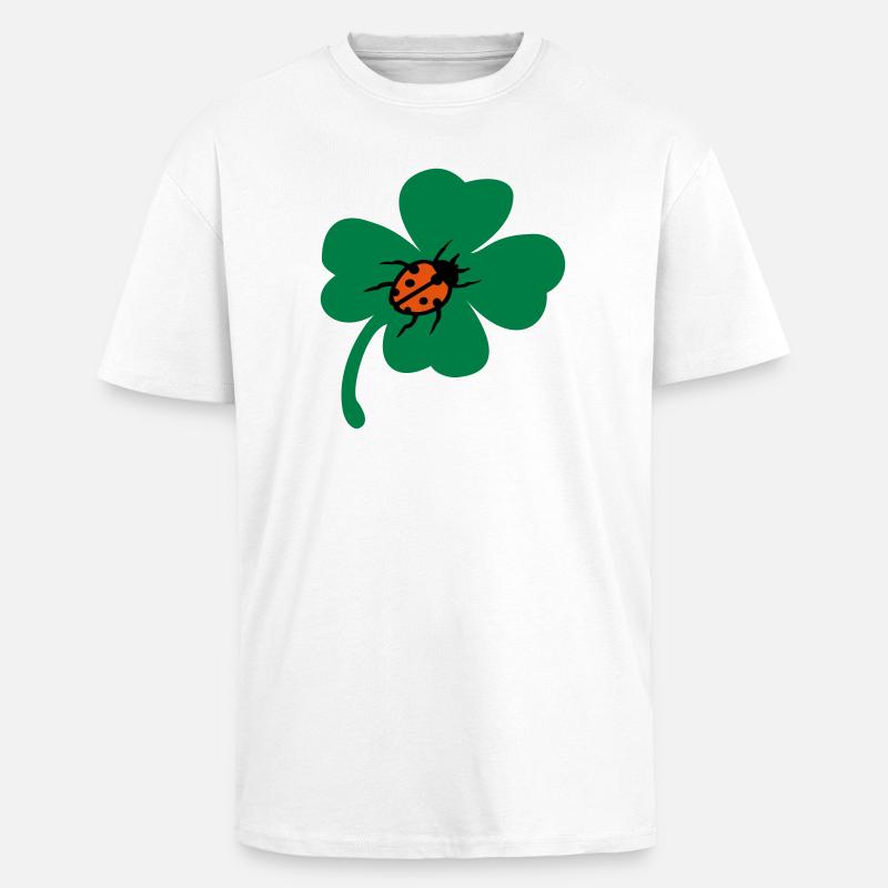 Coccinelle à feuilles de trèfle chanceuse - T-shirt unisexe oversize épais - blanc