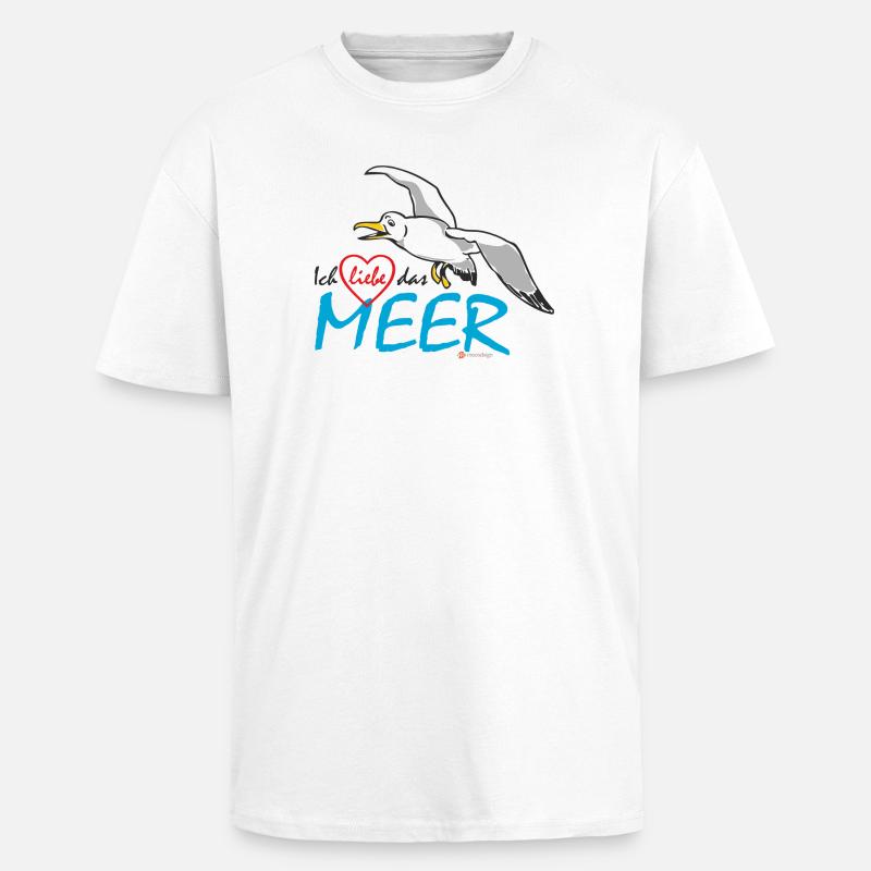 Möwe, Ich liebe das Meer - Oversized Heavyweight Unisex T-Shirt - Weiß
