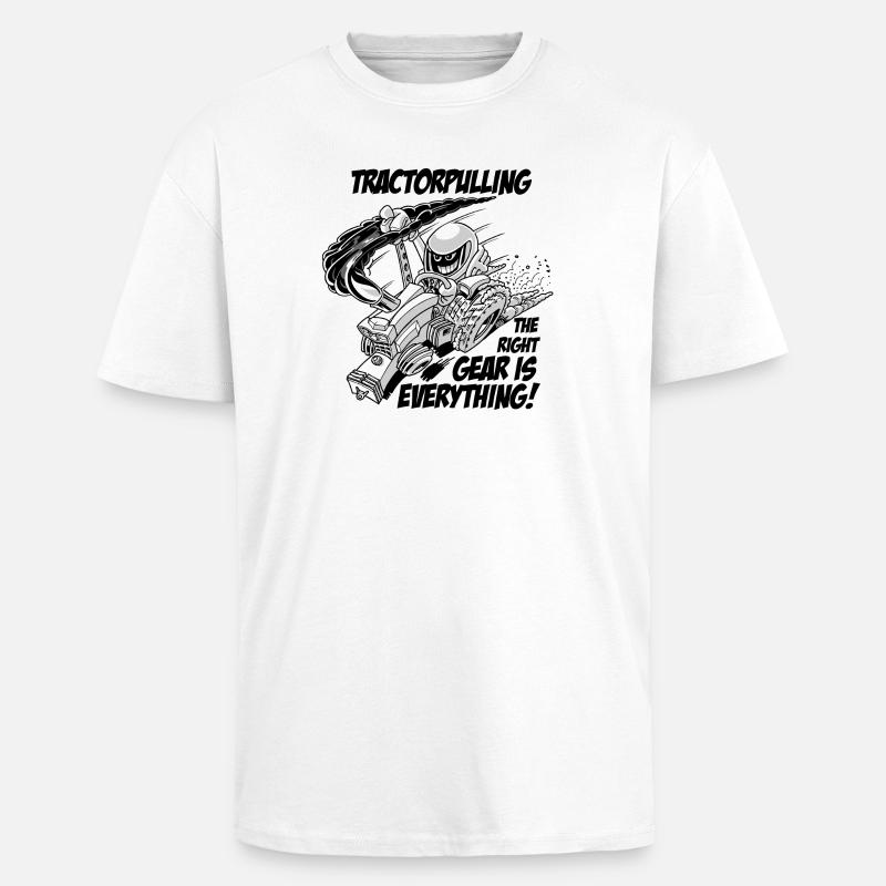 0966 Traktor zieht BW - Oversized Heavyweight Unisex T-Shirt - Weiß