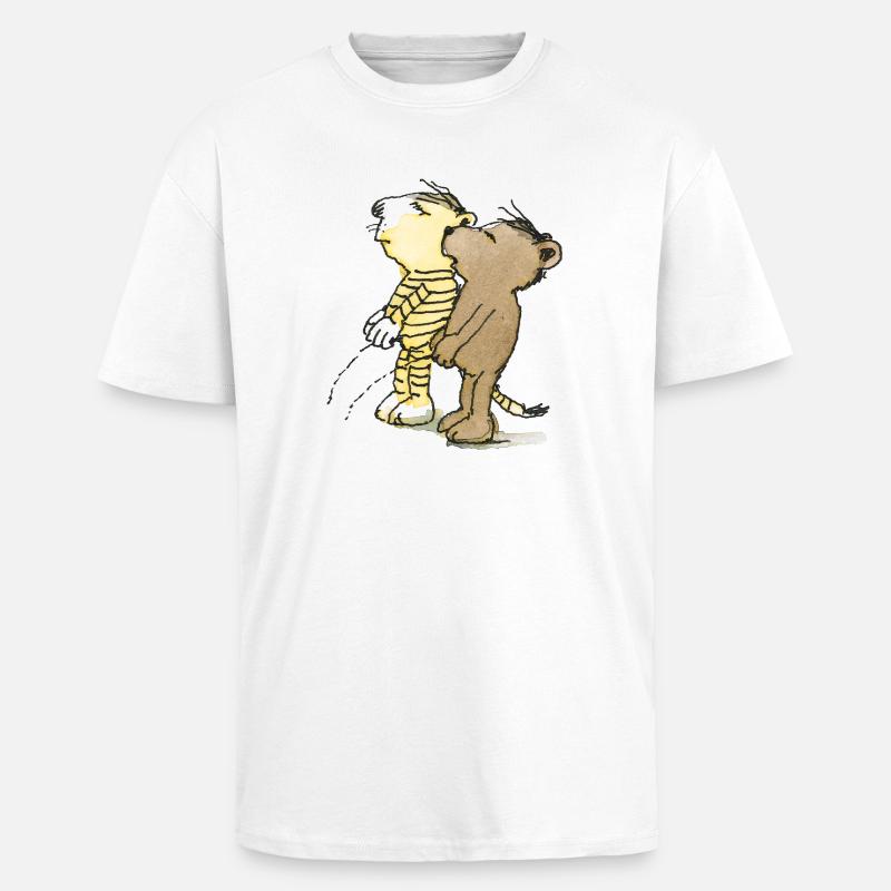 Janosch Tiger And Bear Peeing - Unisex Oversized Heavyweight T-shirt - white