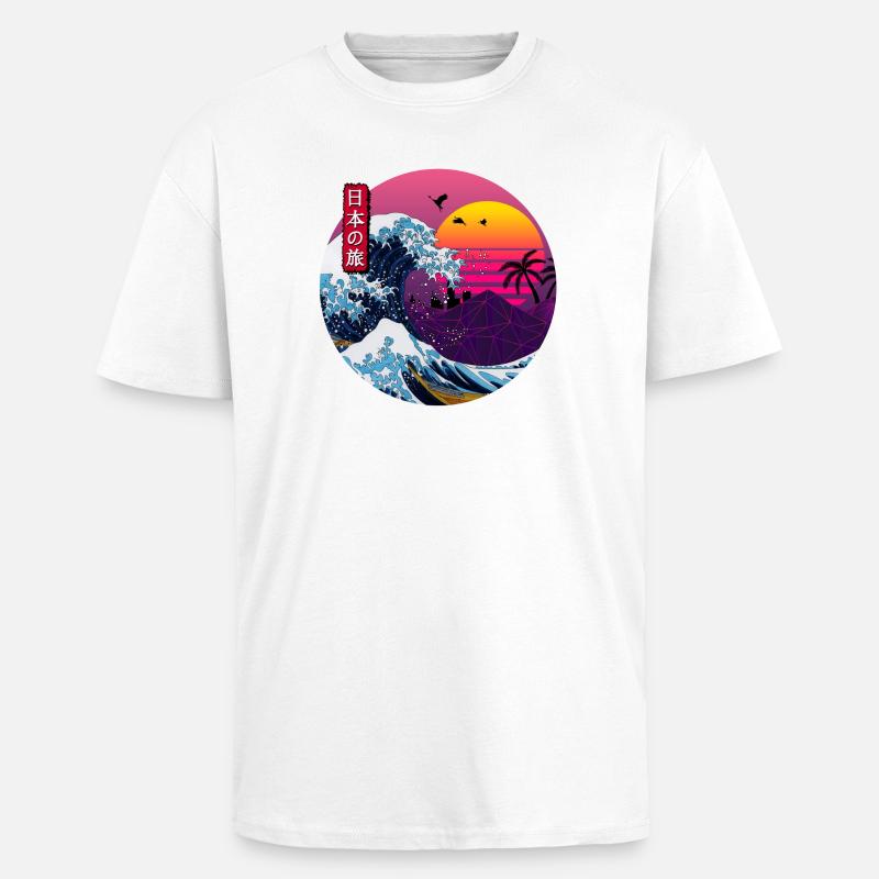 Retro Japanese Wave - Unisex Oversized Heavyweight T-shirt - white