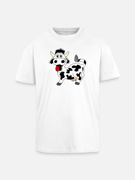 Allegra mucca in bianco e nero con la lingua fuori dalla bocca - T-shirt unisex oversize pesante - bianco