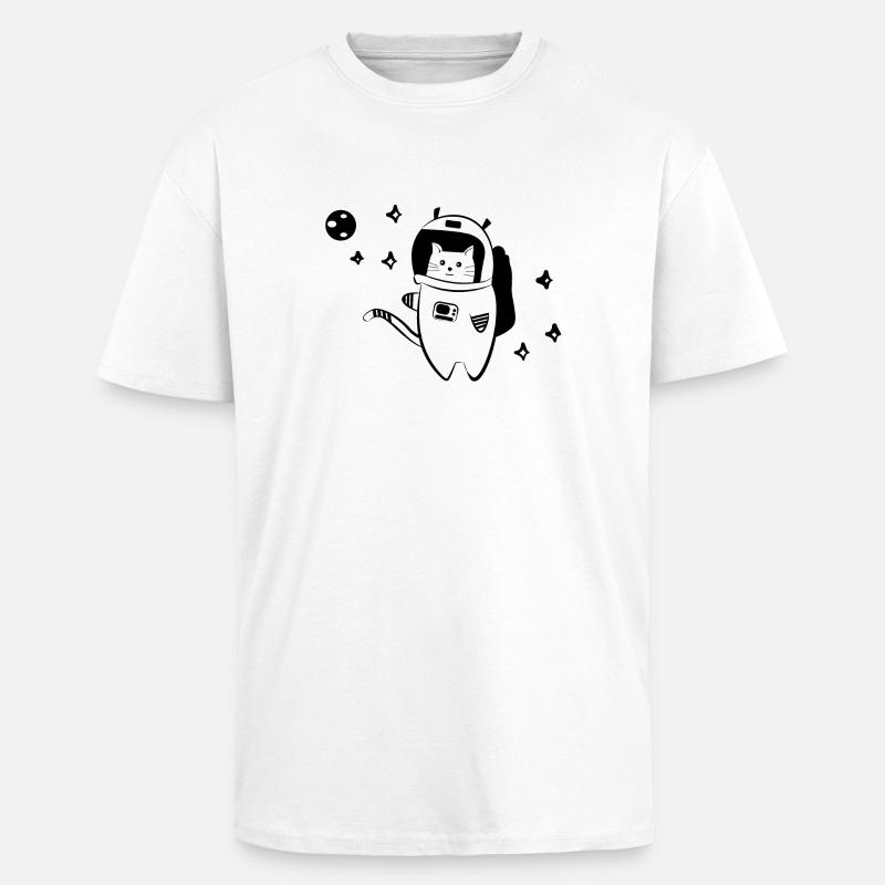 Chat cool dans l'espace - T-shirt unisexe oversize épais - blanc