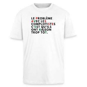 Le problème avec les complotistes - T-shirt unisexe oversize épais - blanc - Devant - Alina (178cm) & Michal (187cm)
