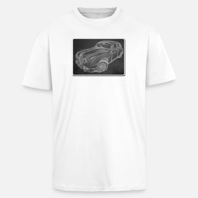 Oldtimer Jaguar - gezeichnet - Kunst auf Shirts... - Oversized Heavyweight Unisex T-Shirt - Weiß