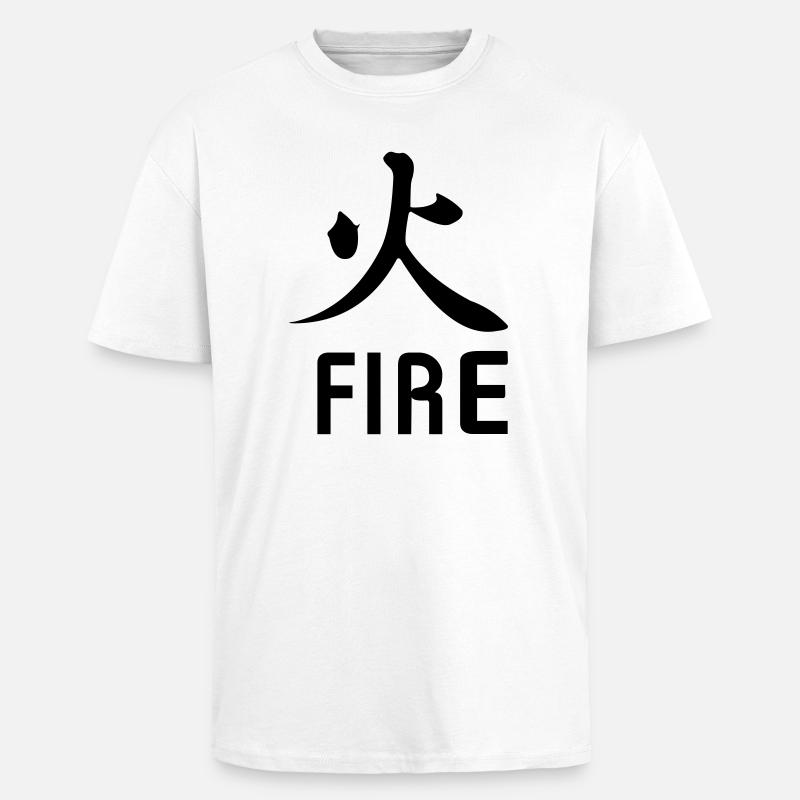 Feuer kanji mit Text - Oversized Heavyweight Unisex T-Shirt - Weiß