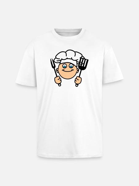 Grillens kok med køkkenredskaber og kokkehue - Unisex oversized heavyweight t-shirt - hvid