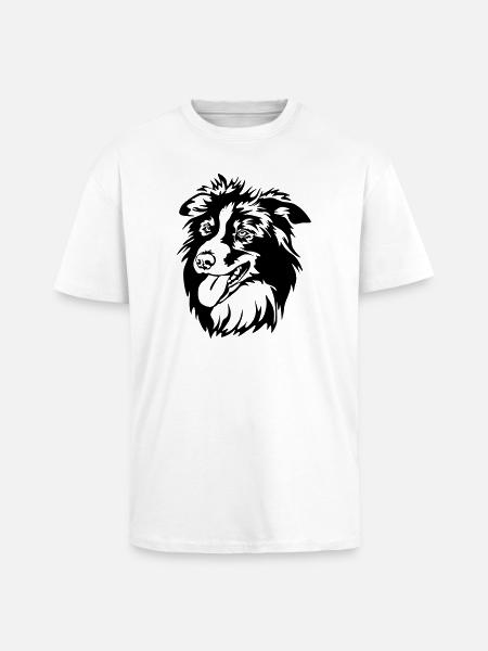 Border Collie Kopf - Oversized Heavyweight Unisex T-Shirt - Weiß