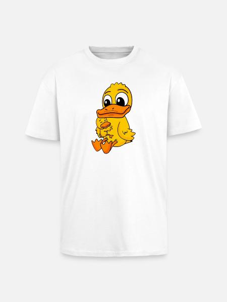 Eendenfamilie - Eend met Baby - Eend - Unisex oversized T-shirt van zware kwaliteit - wit