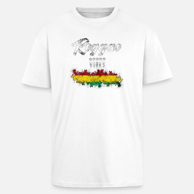 Reggae Vibes Noir Imprimé Cascade - T-shirt unisexe oversize épais - blanc