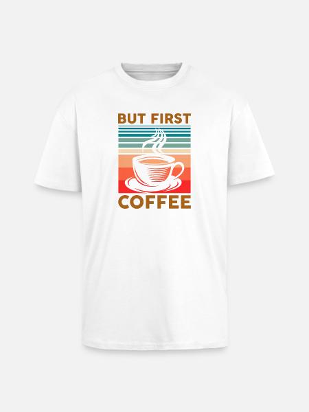 Funny Kaffe Citat for Kaffe Lovers Men Første Cof - Unisex oversized heavyweight t-shirt - hvid