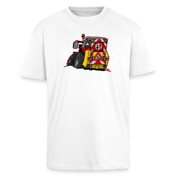 1068 Rode trekker plus rode border - Unisex oversized T-shirt van zware kwaliteit - wit - Voor - Alina (178cm) & Michal (187cm)
