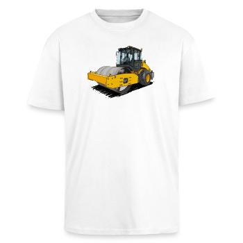 Walze im Straßenbau - Oversized Heavyweight Unisex T-Shirt - Weiß - Vorne - Alina (178cm) & Michal (187cm)