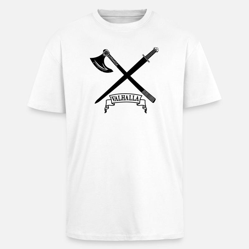 Valhalla avec hache et épée - T-shirt unisexe oversize épais - blanc