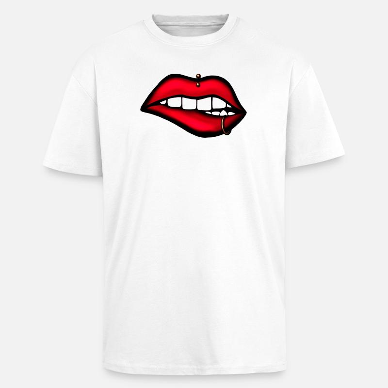 Lips with Piercing – Aesthetic Design - Unisex Oversized Heavyweight T-shirt - white