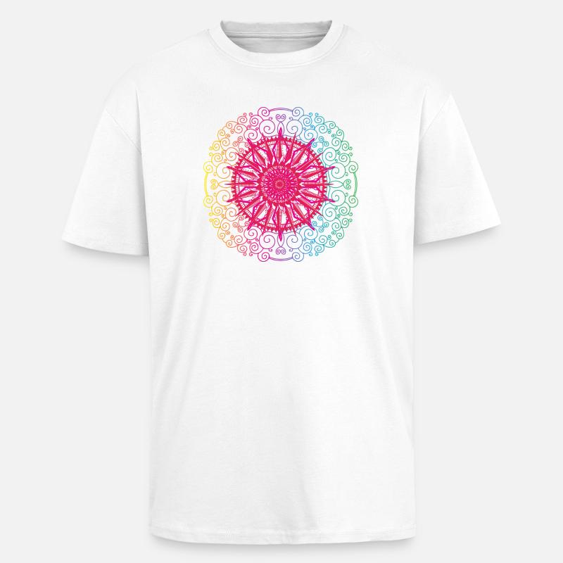 Rainbow Mandala Gradient Circle - Unisex Oversized Heavyweight T-shirt - white