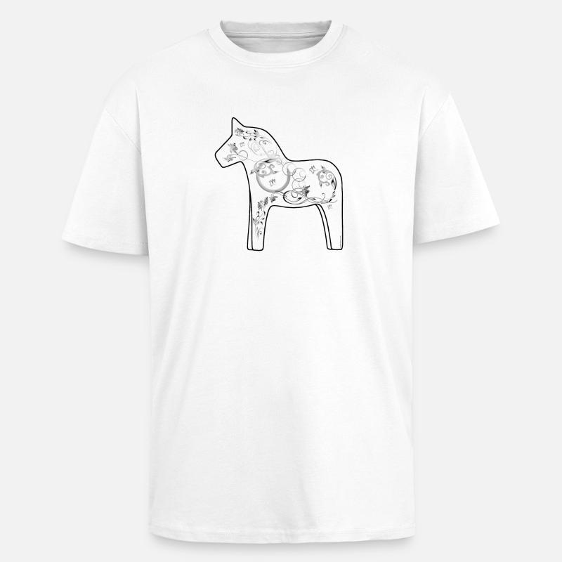Dala Pferd Schwarz-Weiß - Oversized Heavyweight Unisex T-Shirt - Weiß