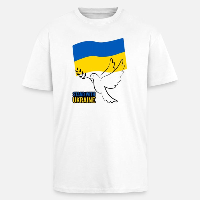 Ukraine Flagge mit Flügeldesign - Oversized Heavyweight Unisex T-Shirt - Weiß
