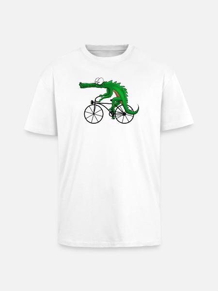 Crocodile avec vélo - T-shirt unisexe oversize épais - blanc