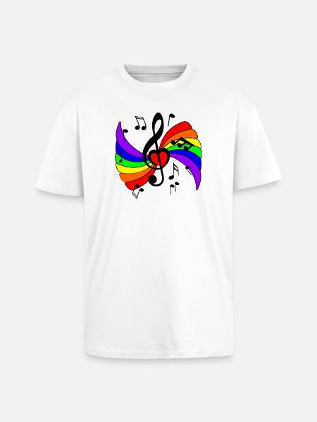 Musiktaste mit Regenbogen und Musiknoten - Oversized Heavyweight Unisex T-Shirt - Weiß