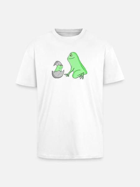 Frog with Baby Frog - Unisex Oversized Heavyweight T-shirt - white