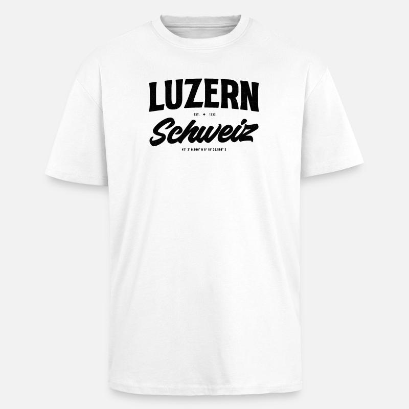 Lucerne Suisse Design avec coordonnées - T-shirt unisexe oversize épais - blanc