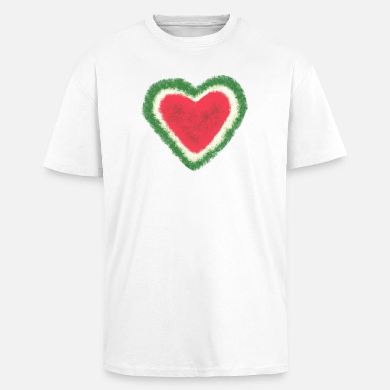 Melone, Wassermelone, Aquarell, Herz - Oversized Heavyweight Unisex T-Shirt - Weiß