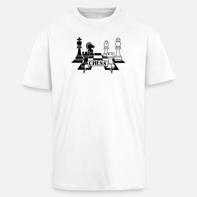 Schachfiguren mit Text CHESS - Oversized Heavyweight Unisex T-Shirt - Weiß