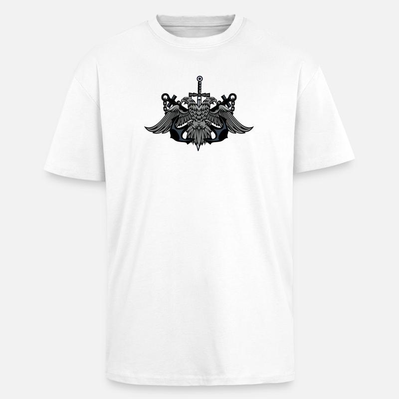 Twin Eagle Crest with Sword - Unisex Oversized Heavyweight T-shirt - white