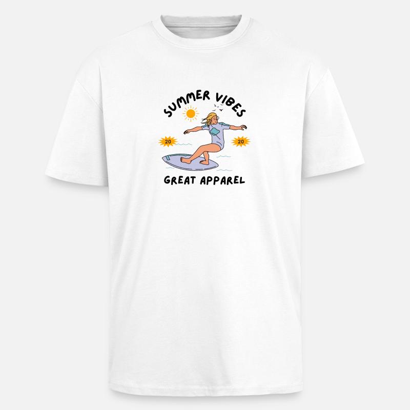 Surfeur d’été sur une planche de surf - T-shirt unisexe oversize épais - blanc