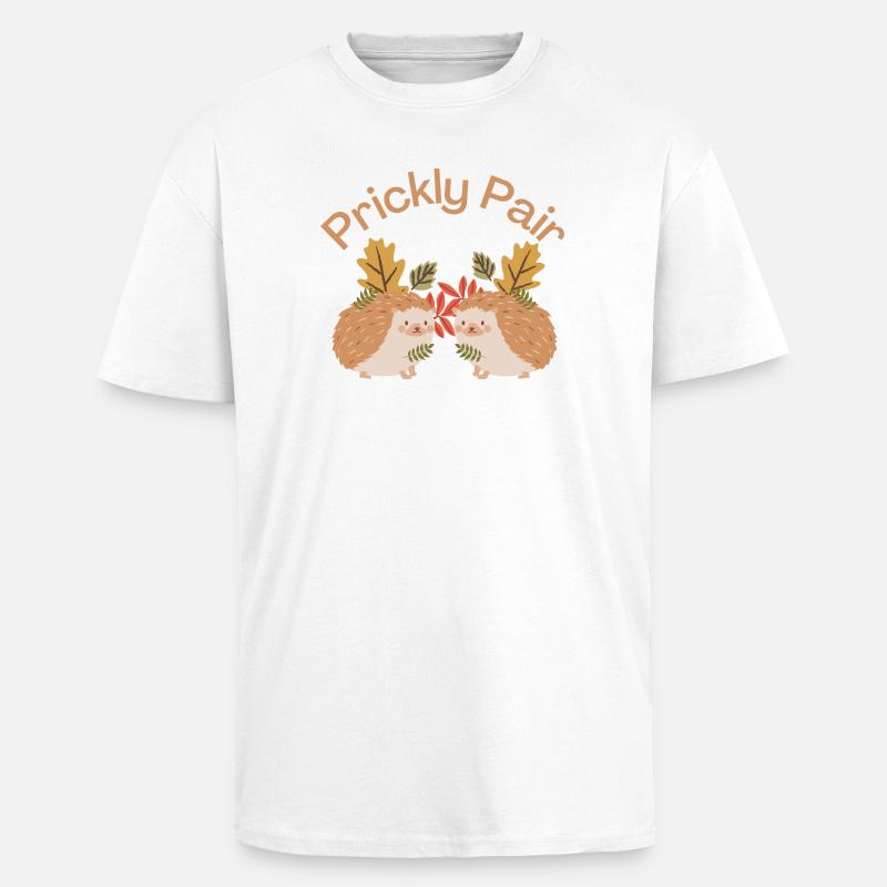 Prickly Pair - Hedgehog Lovers - Oversized Heavyweight Unisex T-Shirt - Weiß