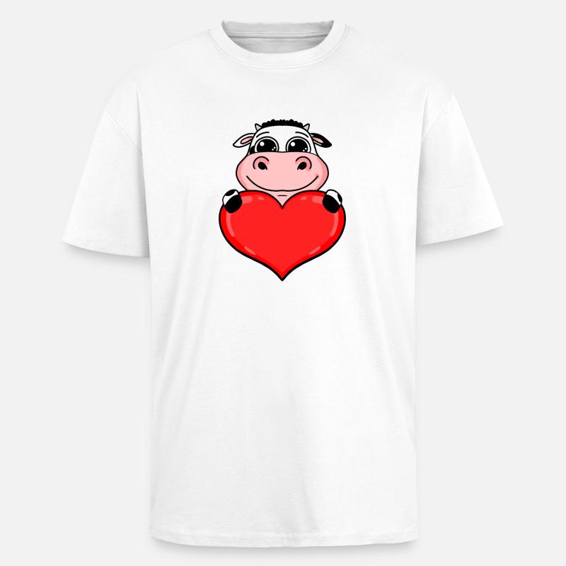 Kuh mit Herz - Liebe Romantisch - Oversized Heavyweight Unisex T-Shirt - Weiß