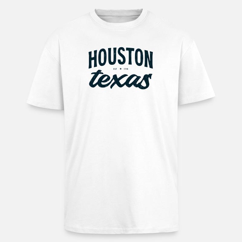 Houston Texas Script Emblem Tee - Unisex Oversized Heavyweight T-shirt - white