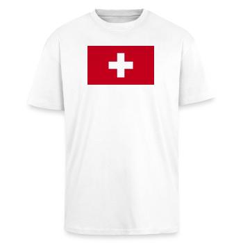 Schweiz Flagge - Oversized Heavyweight Unisex T-Shirt - Weiß - Vorne - Alina (178cm) & Michal (187cm)